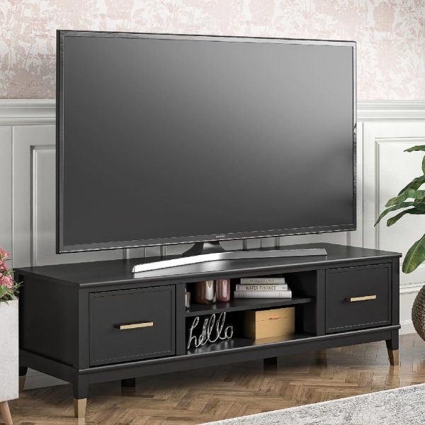 Wantagh Wooden TV Stand With 2 Doors In Black | Bed Sava