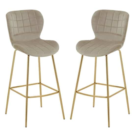 Warden Mink Velvet Bar Chairs With Gold Legs In A Pair