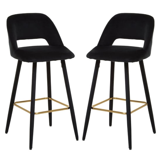 Warns Black Velvet Bar Chairs With Gold Footrest In A Pair