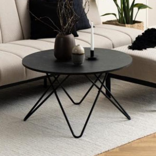 Warren Wooden Round Coffee Table In Matt Black Izmir Marble Effect | Bed Sava