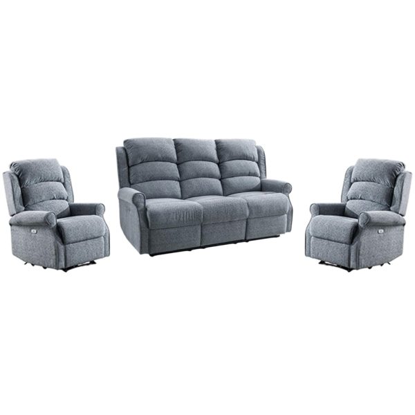 Warth Fabric Electric Recliner 3+1+1 Seater Sofa Set In Steel Blue | Bed Sava