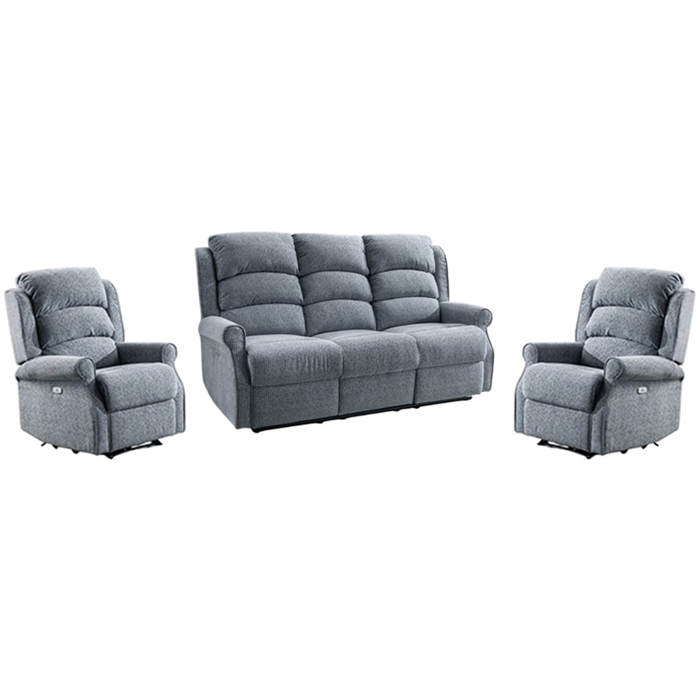 Warth Fabric Electric Recliner 3+1+1 Seater Sofa Set In Steel Blue
