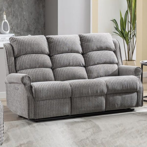 Warth Fabric Electric Recliner 3 Seater Sofa In Latte | Bed Sava