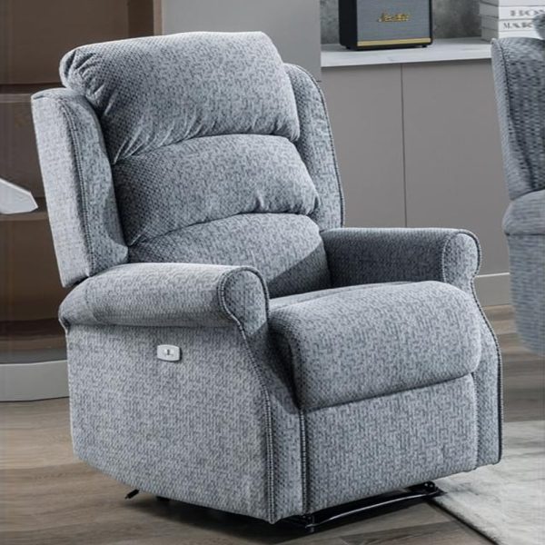 Warth Fabric Electric Recliner 1 Seater Sofa In Steel Blue | Bed Sava