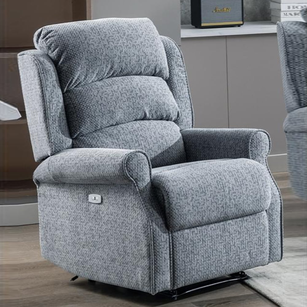 Warth Fabric Electric Recliner 1 Seater Sofa In Steel Blue