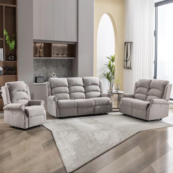 Warth Fabric Electric Recliner Sofa Suite In Natural | Bed Sava