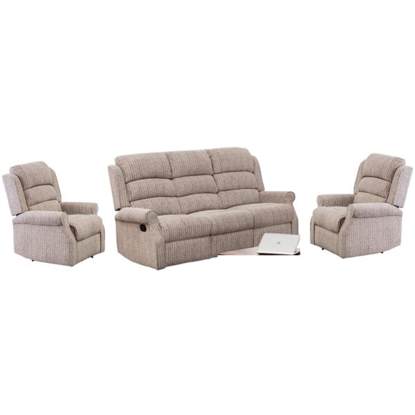 Warth Fabric Recliner 3+1+1 Seater Sofa Set In Natural | Bed Sava
