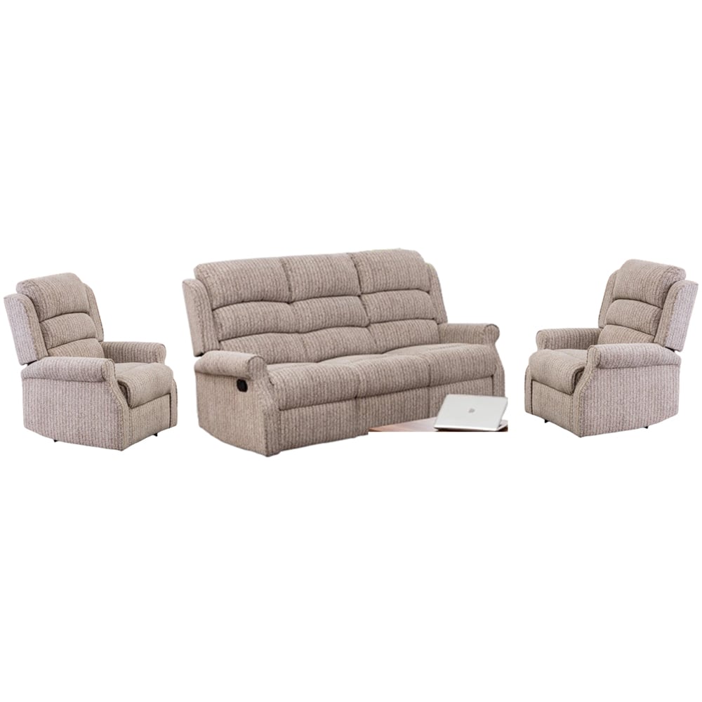 Warth Fabric Recliner 3+1+1 Seater Sofa Set In Natural