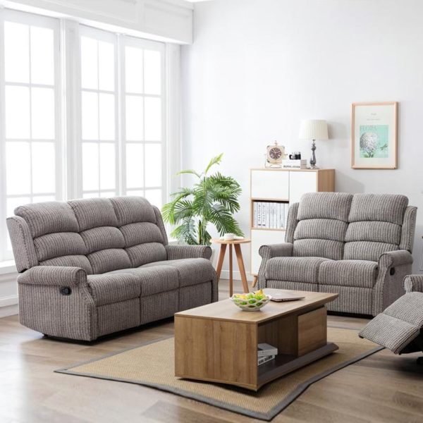 Warth Fabric Recliner 3+2 Seater Sofa Set In Latte | Bed Sava
