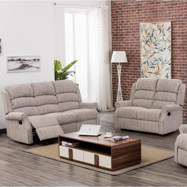 Warth Fabric Recliner 3+2 Seater Sofa Set In Natural | Bed Sava