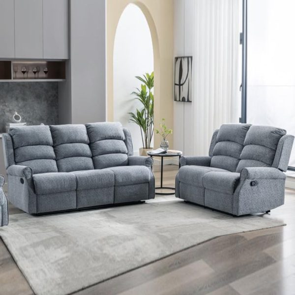 Warth Fabric Recliner 3+2 Seater Sofa Set In Steel Blue | Bed Sava