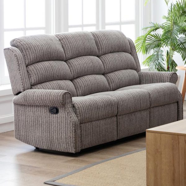 Warth Fabric Recliner 3 Seater Sofa In Latte | Bed Sava