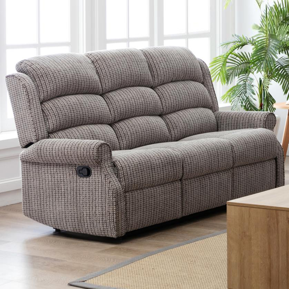 Warth Fabric Recliner 3 Seater Sofa In Latte