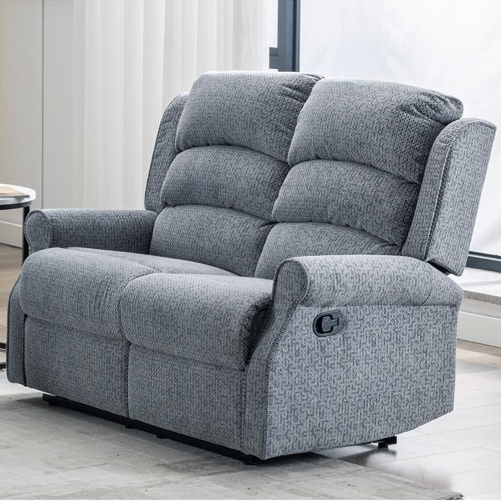 Warth Fabric Recliner 2 Seater Sofa In Steel Blue