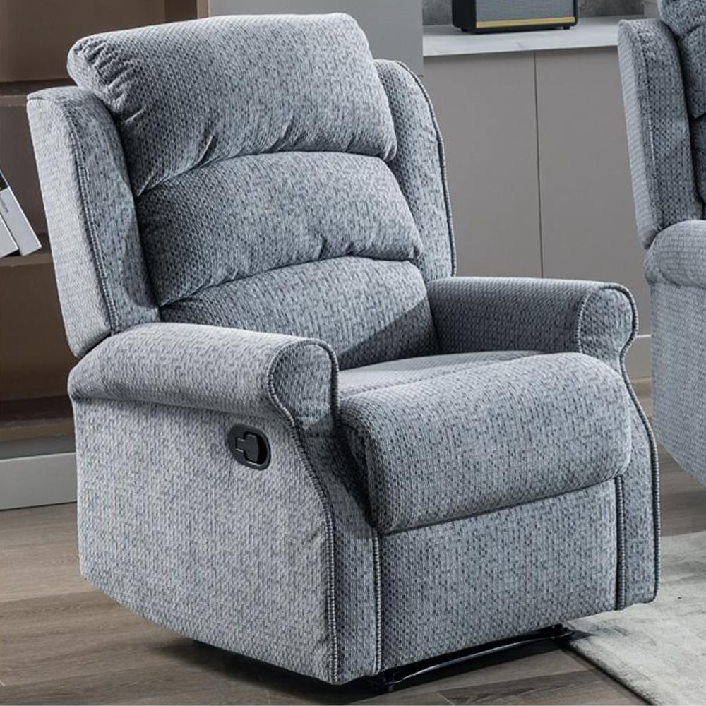 Warth Fabric Recliner 1 Seater Sofa In Steel Blue