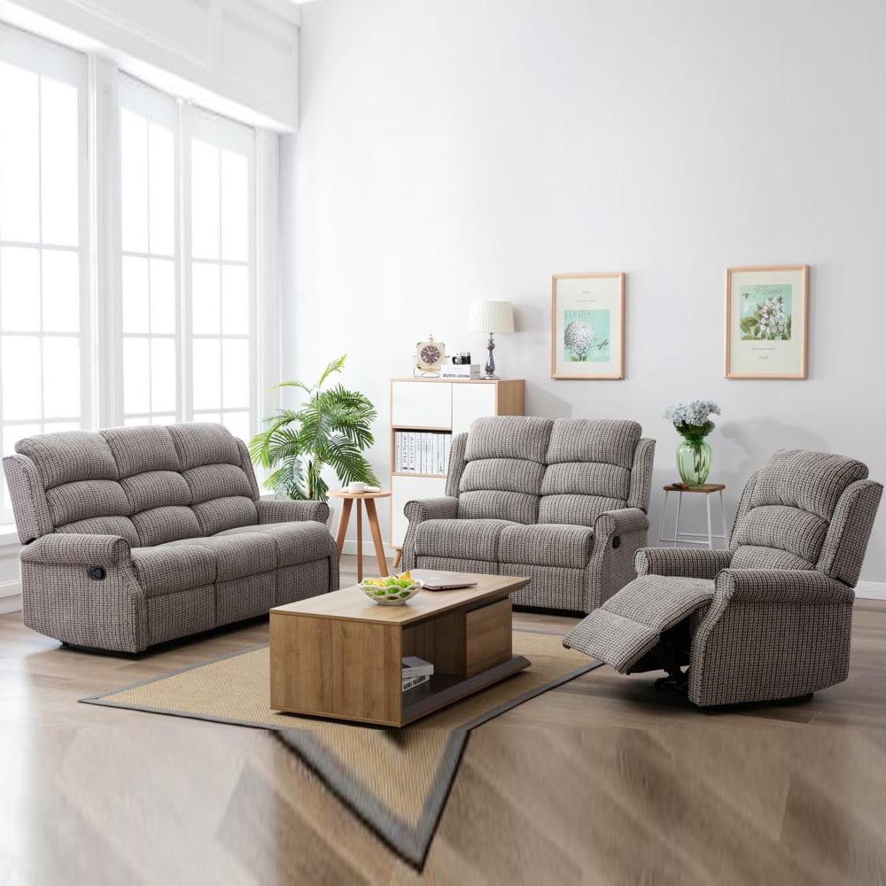 Warth Fabric Recliner Sofa Suite In Latte