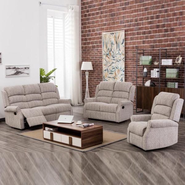 Warth Fabric Recliner Sofa Suite In Natural | Bed Sava