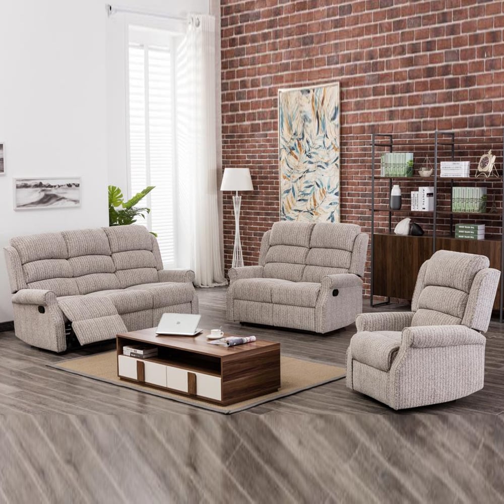 Warth Fabric Recliner Sofa Suite In Natural