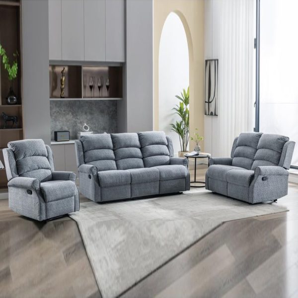 Warth Fabric Recliner Sofa Suite In Steel Blue | Bed Sava
