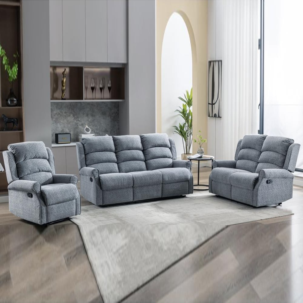 Warth Fabric Recliner Sofa Suite In Steel Blue