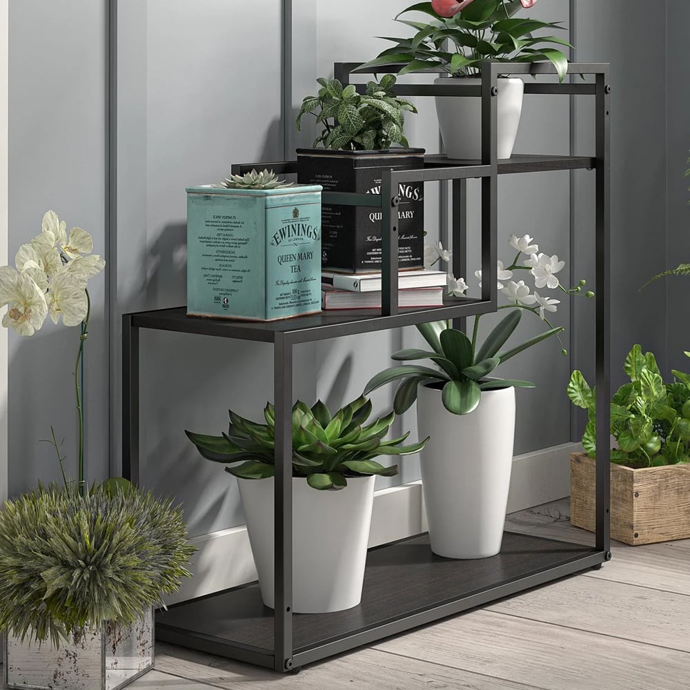 Warton Wooden Plant Stand With Metal Frame In Espresso