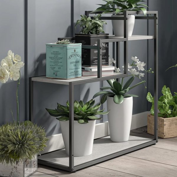 Warton Wooden Plant Stand With Metal Frame In Natural | Bed Sava