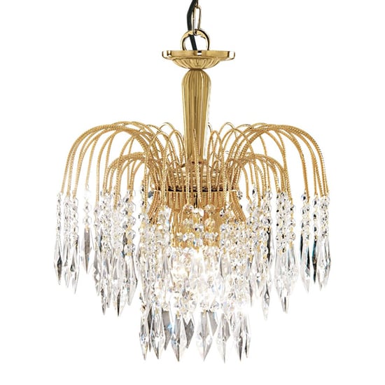 Waterfall 3 Lights Crystal Pendant Light In Gold