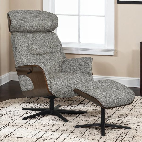 Watseka Fabric Recliner Chair With Stool In Cocoa | Bed Sava