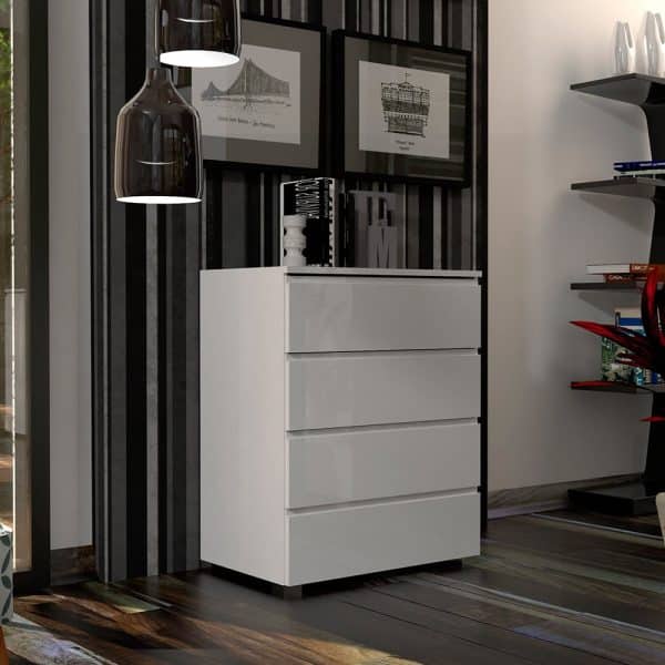 Selene High Gloss Chest Of 4 Drawers In White | Bed Sava