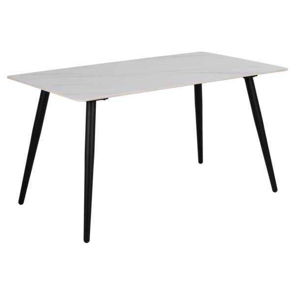 Waukee Ceramic Dining Table With Matt Black Legs In White Unico | Bed Sava