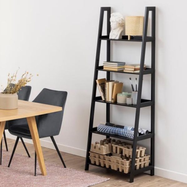 Wayne Wooden Ladder Bookcase With 5 Shelves In Black | Bed Sava