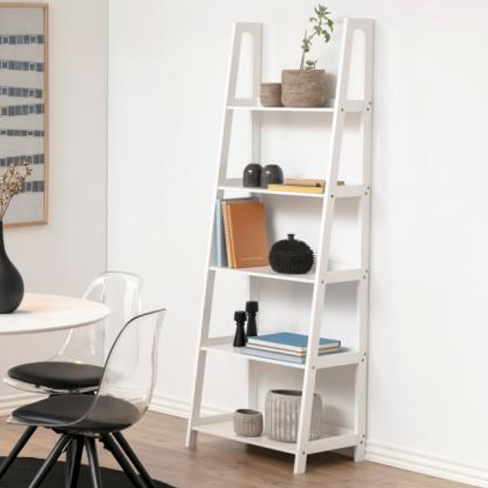 Wayne Wooden Ladder Bookcase With 5 Shelves In White