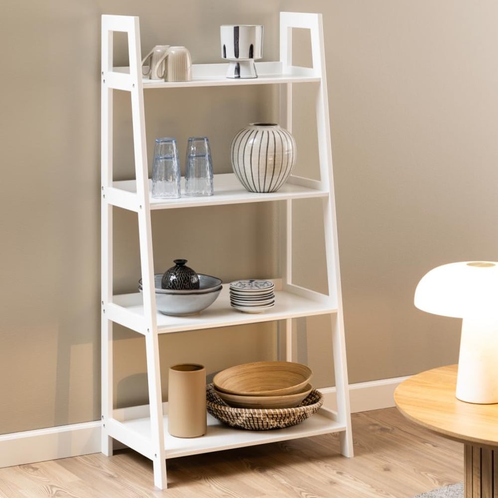 Wayne Wooden Ladder Bookcase With 4 Shelves In White