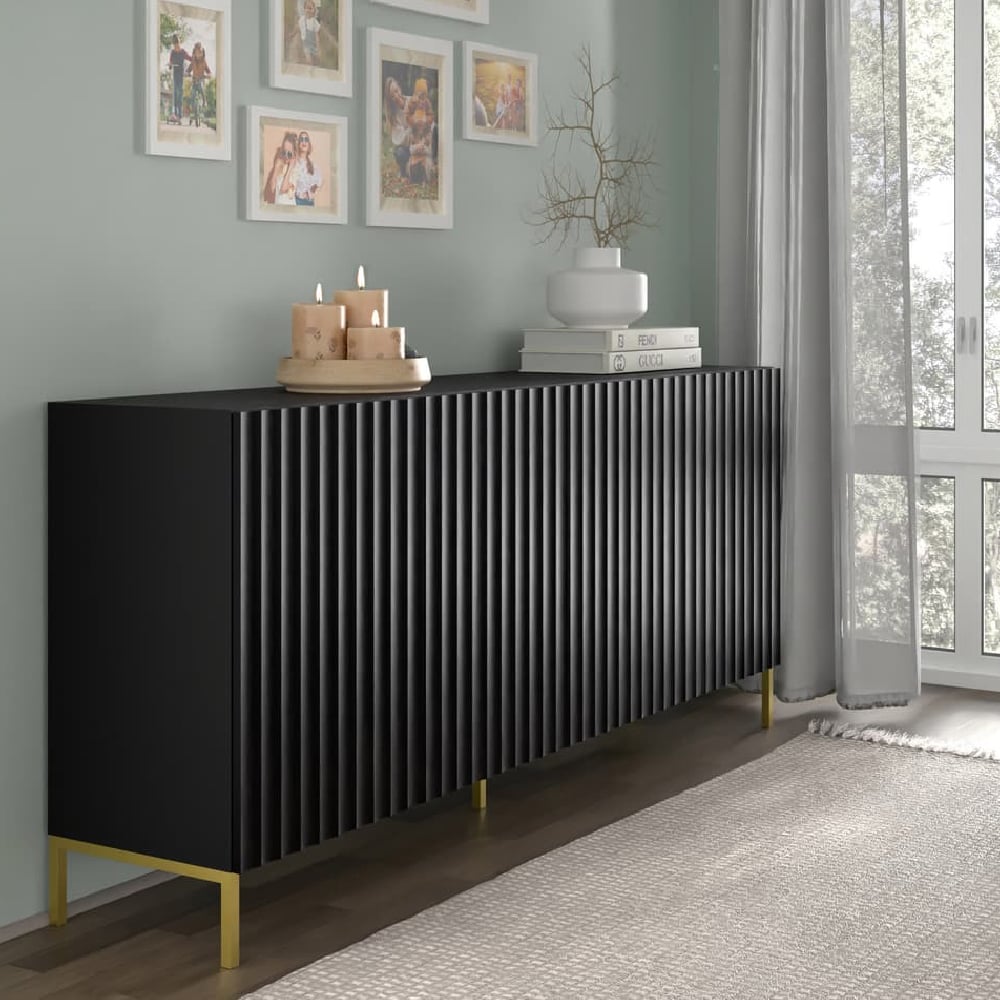 Wayne Wooden Storage Cabinet With 4 Doors In Black