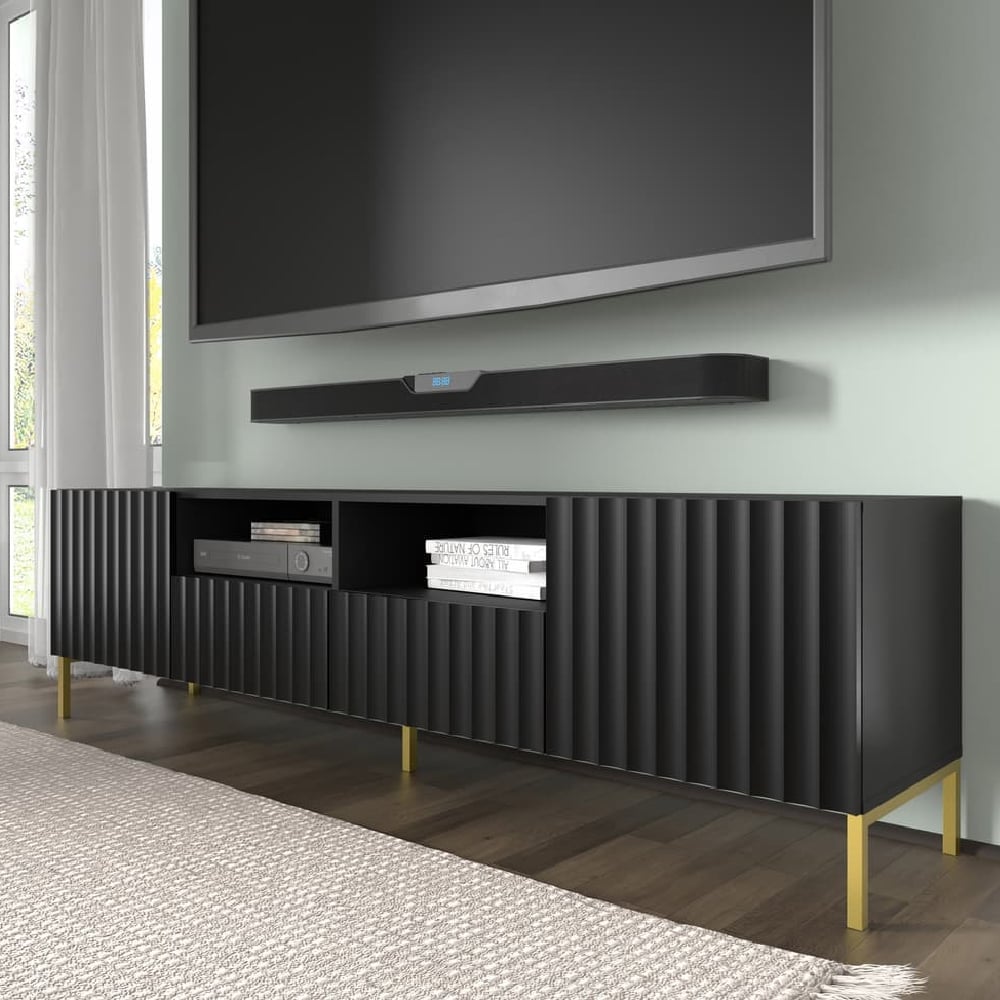 Wayne Wooden TV Stand With 2 Doors 2 Drawers In Black