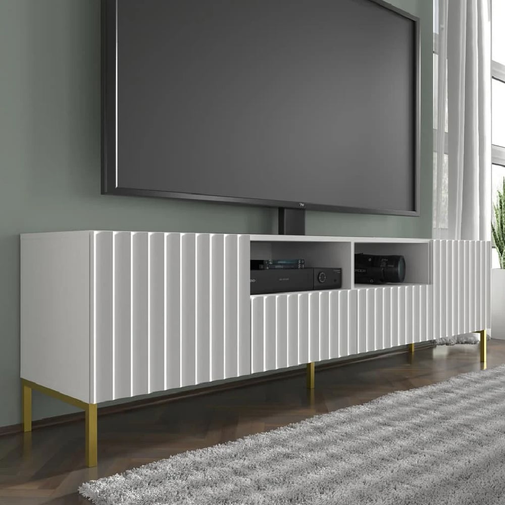 Wayne Wooden TV Stand With 2 Doors 2 Drawers In White