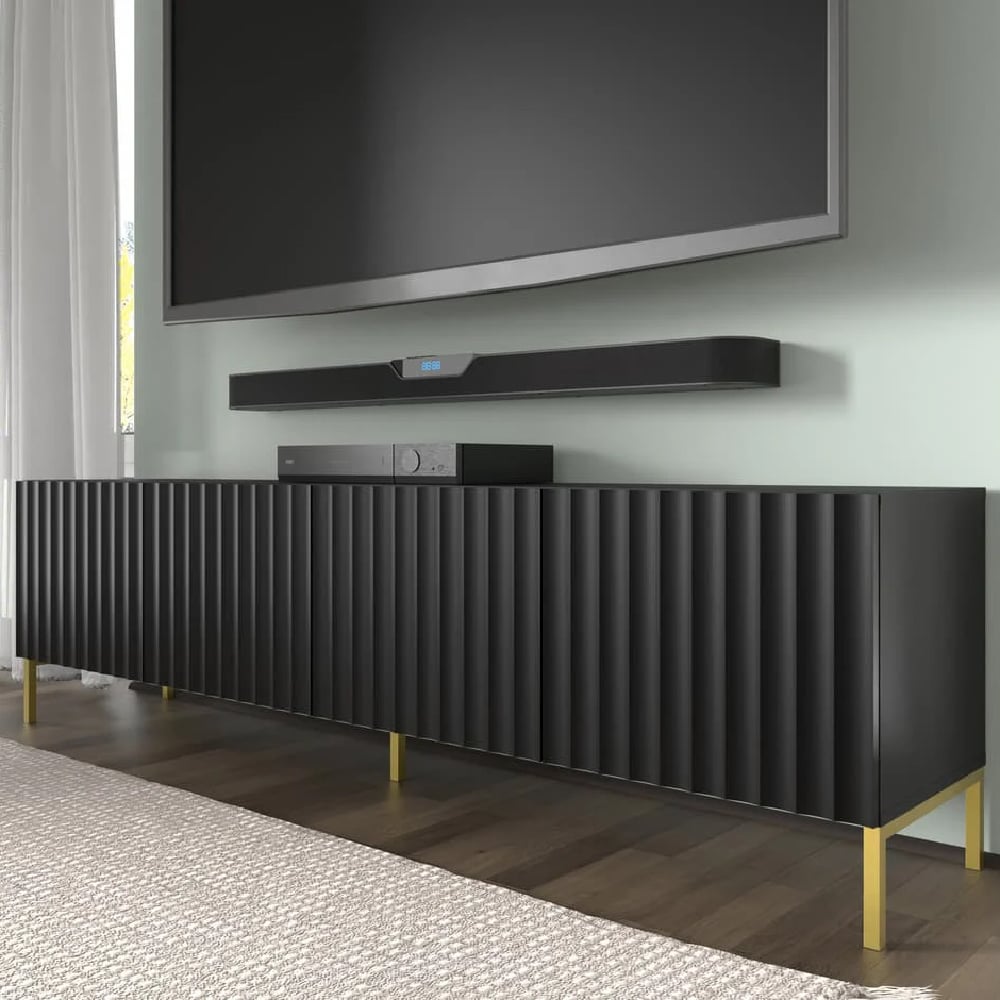 Wayne Wooden TV Stand With 4 Doors In Black