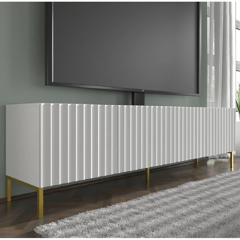 Wayne Wooden TV Stand With 4 Doors In White