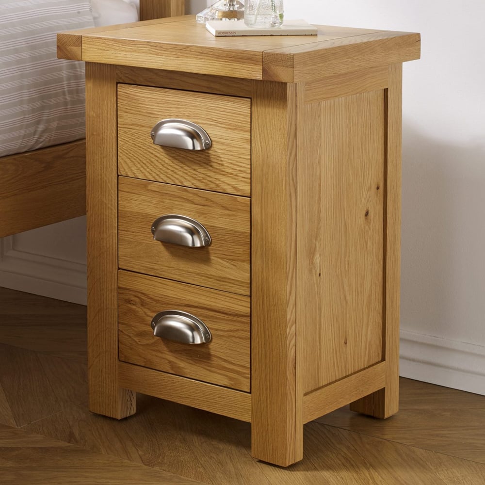 Webworms Small Wooden Bedside Cabinet With 3 Drawers In Oak