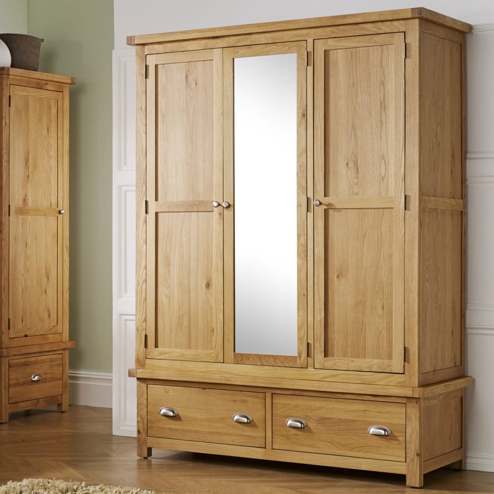 Webworms Wooden Wardrobe With 3 Doors 2 Drawers In Oak