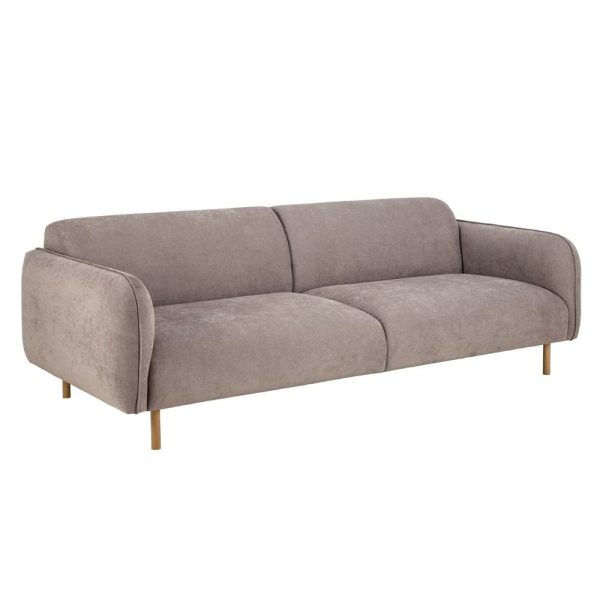 Welch Fabric 3 Seater Sofa With Oak Legs In Dusty Brown | Bed Sava