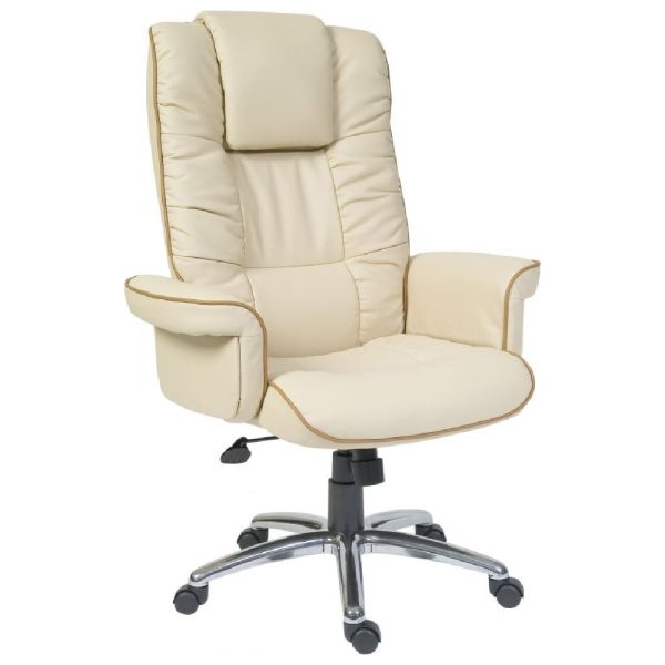 Welch Leather Home And Office Chair With Chrome Base In Cream | Bed Sava