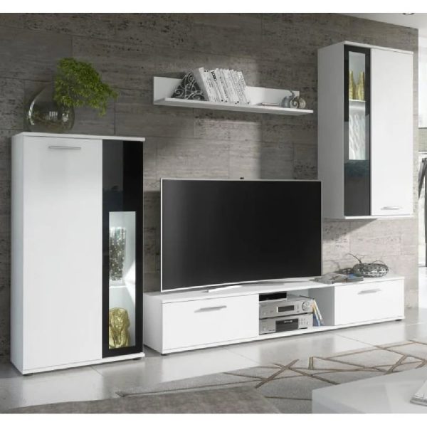 Welch Wooden Entertainment Unit In White And Black | Bed Sava