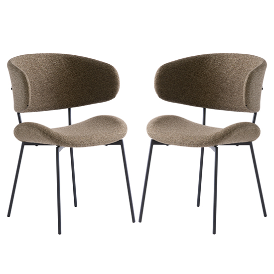 Wera Olive Green Fabric Dining Chairs With Black Legs In Pair