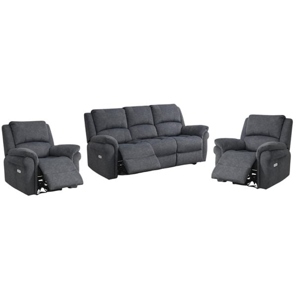 Wesley Fabric Electric Recliner 3+1+1 Seater Sofa Set In Grey | Bed Sava