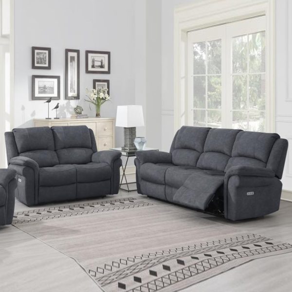 Wesley Fabric Electric Recliner 3+2 Seater Sofa Set In Grey | Bed Sava