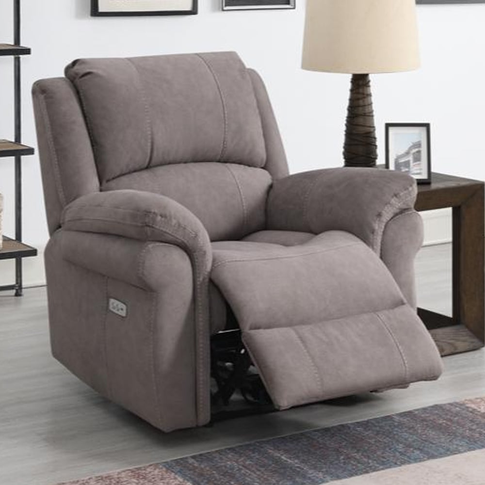 Wesley Fabric Electric Recliner 1 Seater Sofa In Clay