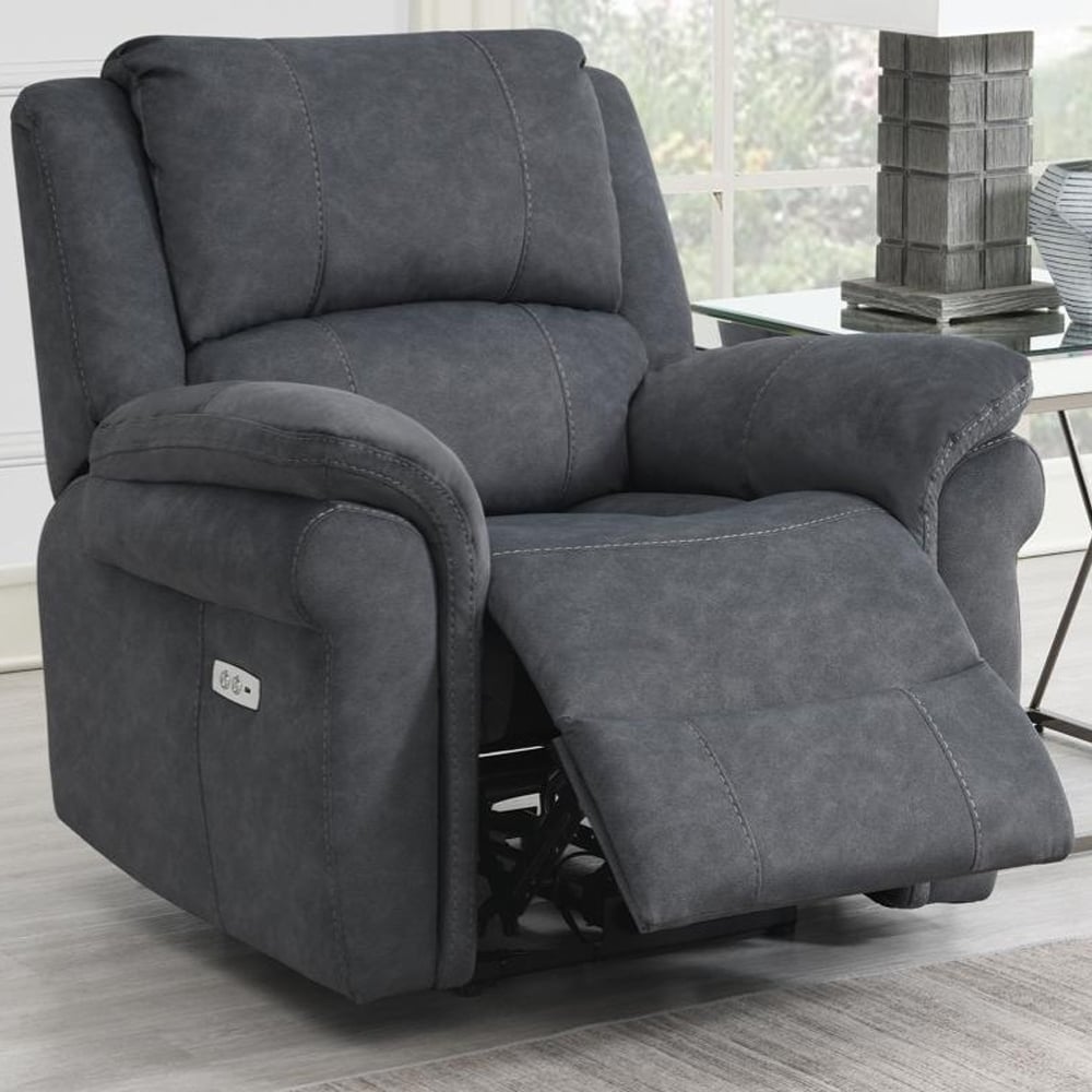 Wesley Fabric Electric Recliner 1 Seater Sofa In Grey
