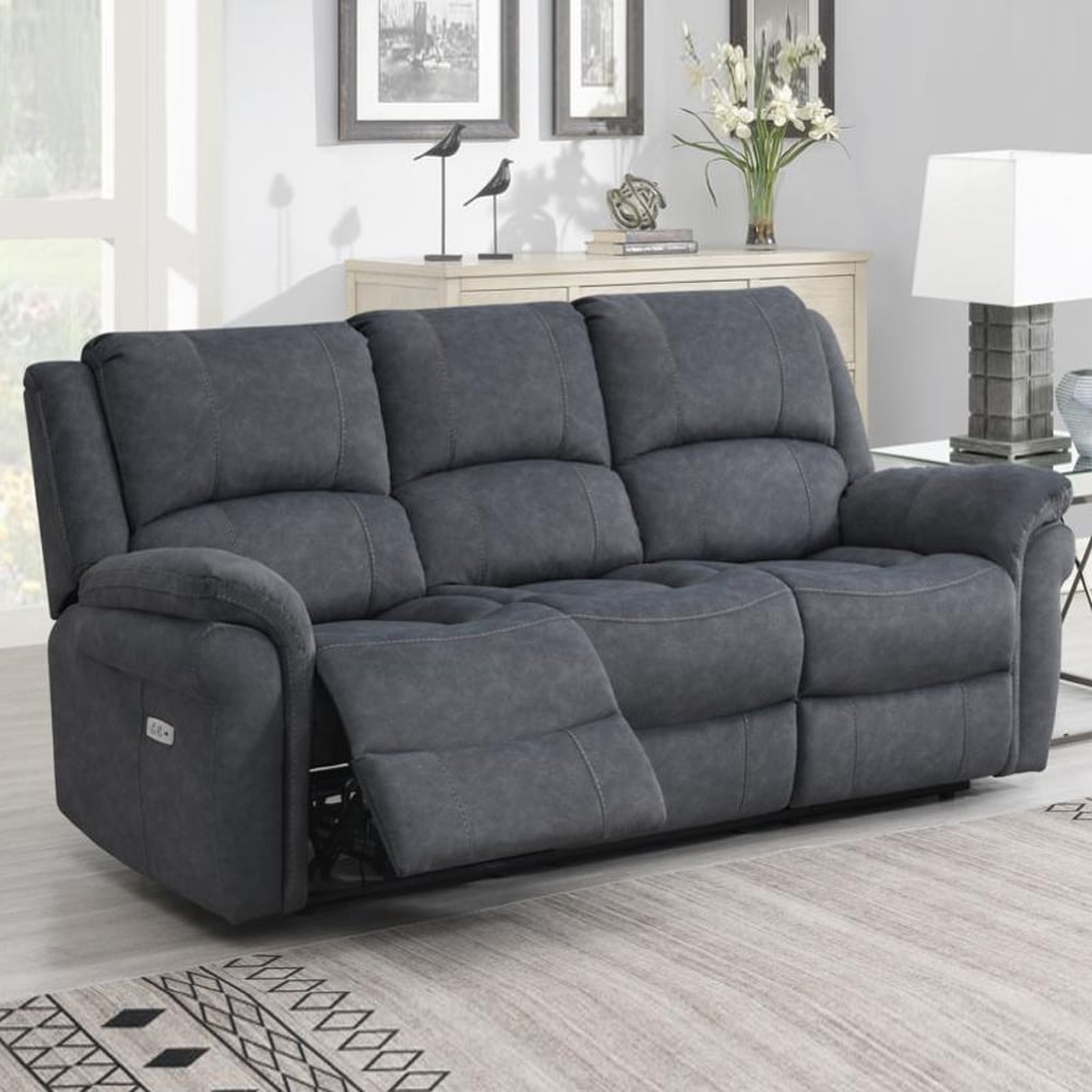 Wesley Fabric Electric Recliner 3 Seater Sofa In Grey