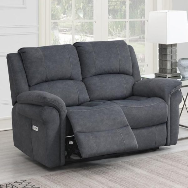 Wesley Fabric Electric Recliner 2 Seater Sofa In Grey | Bed Sava